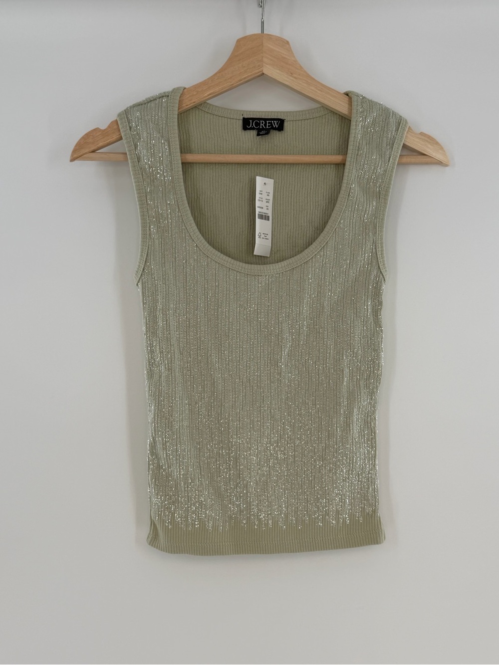 NWT J. Crew Vintage Rib Sequin-Embellished Tank Top Muted Fern Size XS